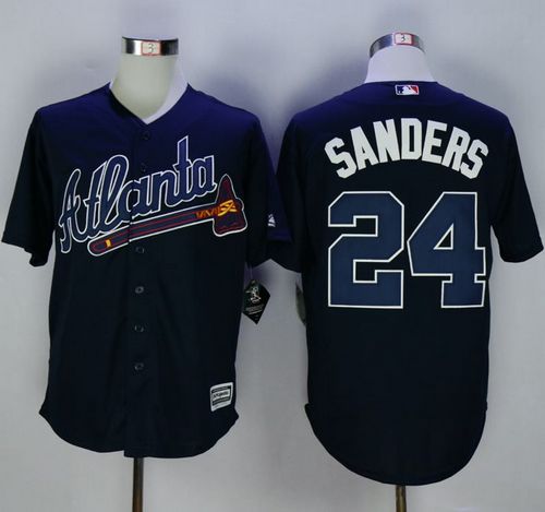 Braves #24 Deion Sanders Navy Blue New Cool Base Stitched MLB Jersey - Click Image to Close